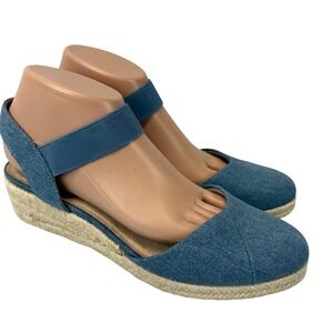 LifeStride Women's Size 9W Kimmie Denim Espadrille Wedge Sandals Slip On